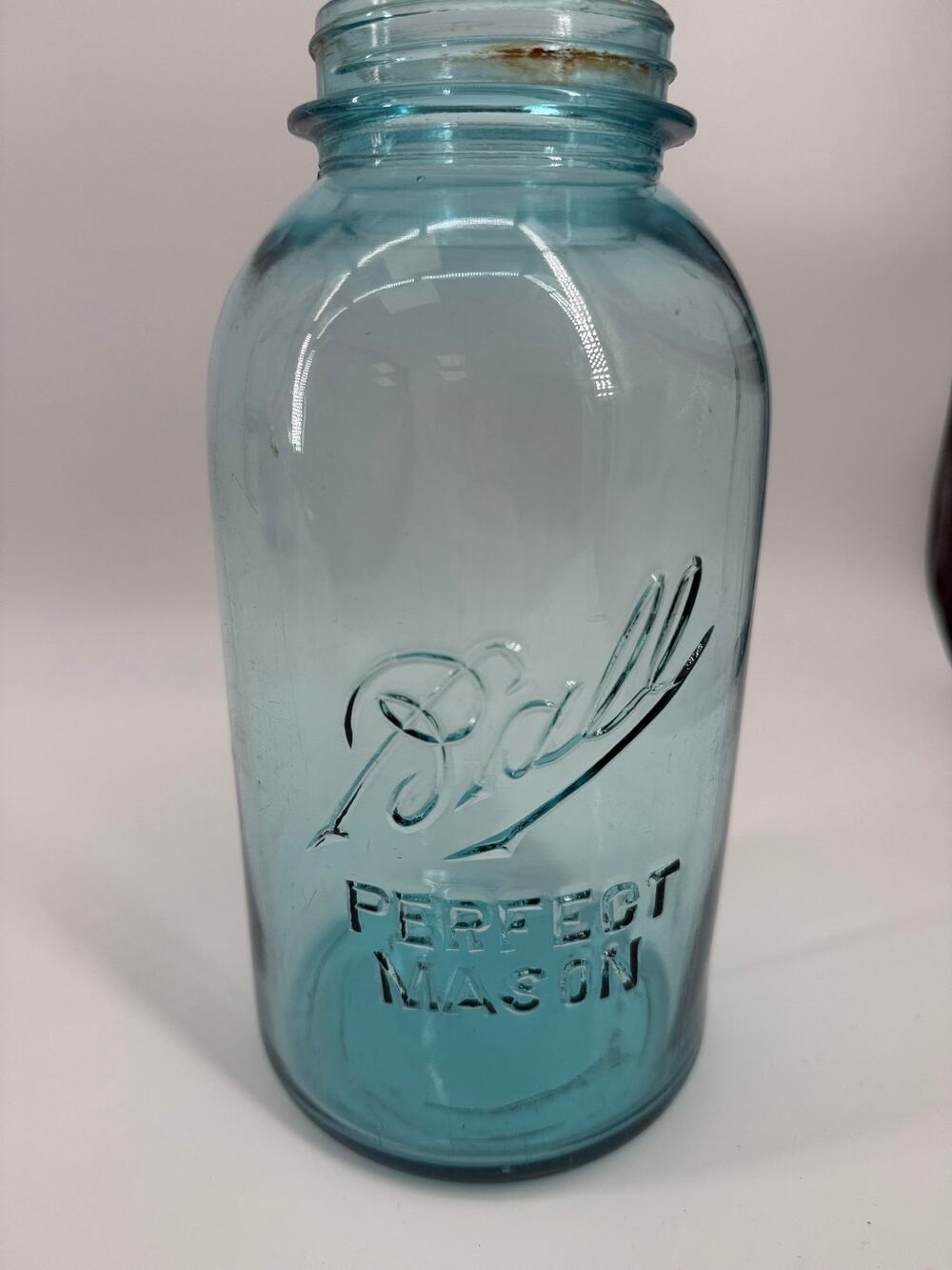 Vintage Blue Ball Perfect Mason Jar Aqua Glass 1/2 Gallon Canning Bottom Mark 6
